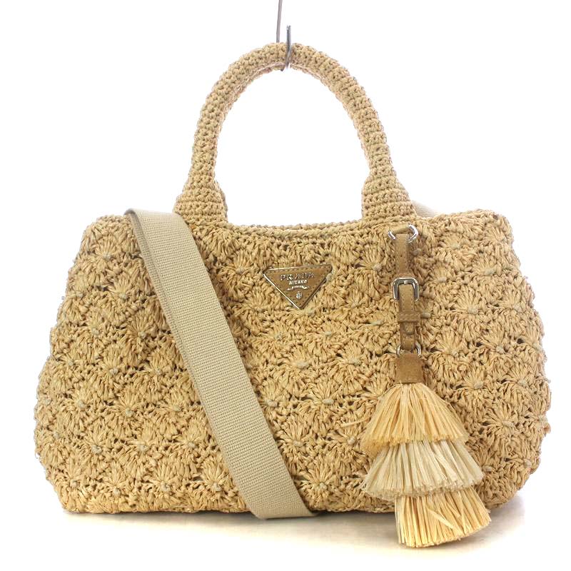 プラダ PRADA RAFIA POIS カナパ かごバッグ ハンドバッグ ショルダー 