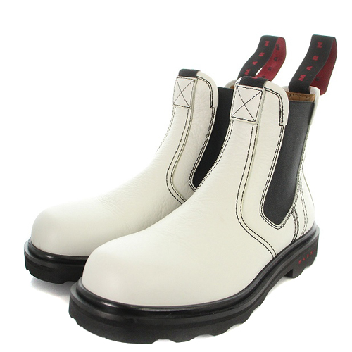 マルニ MARNI サイドゴアブーツ ショート レザー 39 26cm 白 ホワイト  