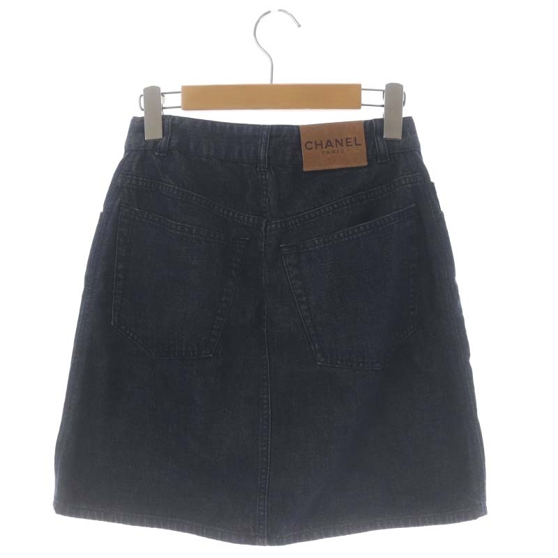 シャネル CHANEL 00Tミニ丈ロゴデニムスカート 台形 36 紺 ネイビー  