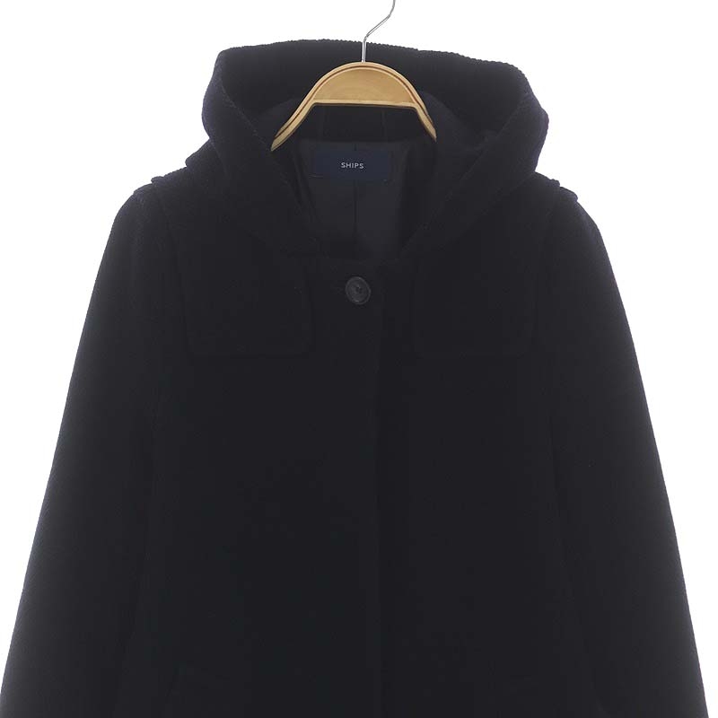 シップス SHIPS ウール フード付きロングコート 総裏地 36 黒 ブラック
