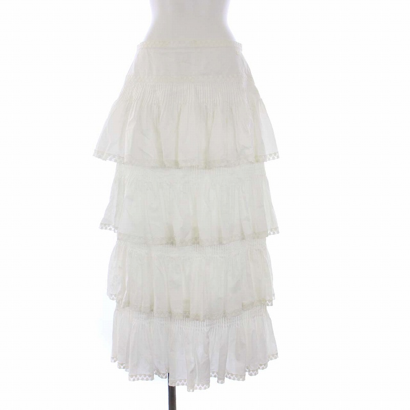 シャネル CHANEL 11C コットン ティアード ロングスカート フレア ココ  