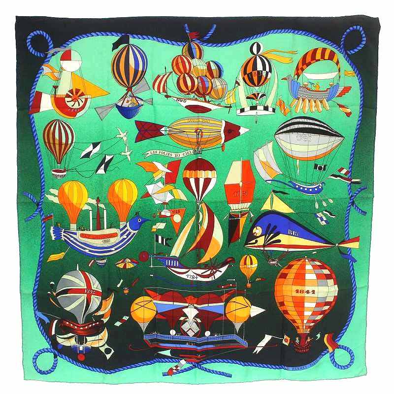 エルメス HERMES スカーフ カレ90 LES FOLIES DU CIEL 大空の狂気 気球 