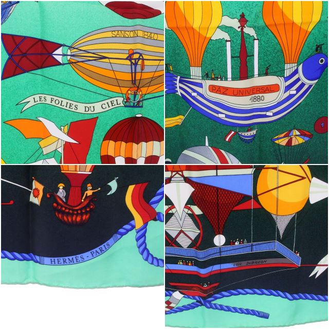 エルメス HERMES スカーフ カレ90 LES FOLIES DU CIEL 大空の狂気 気球