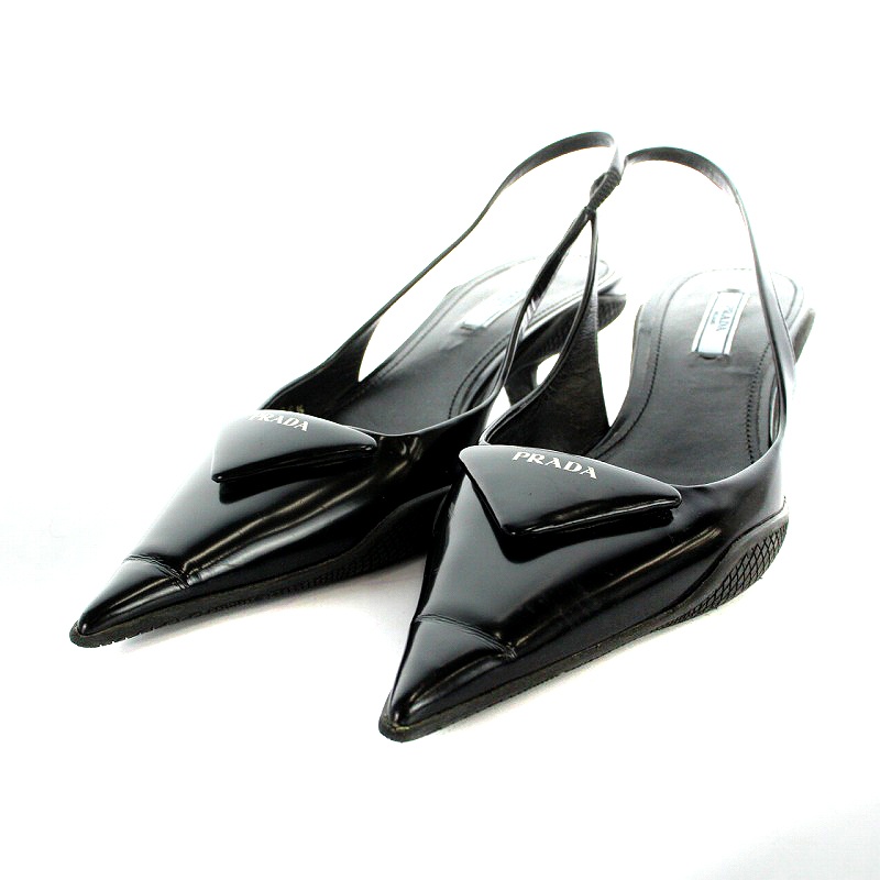 プラダ PRADA ミュール サンダル 三角プレート ストラップ レザー 36.5 
