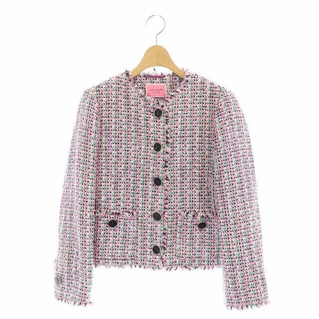 ケイトスペード KATE SPADE ツイード ジャケット ノーカラー フリンジ  