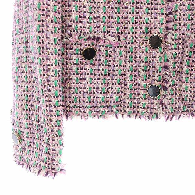 ケイトスペード KATE SPADE ツイード ジャケット ノーカラー フリンジ 