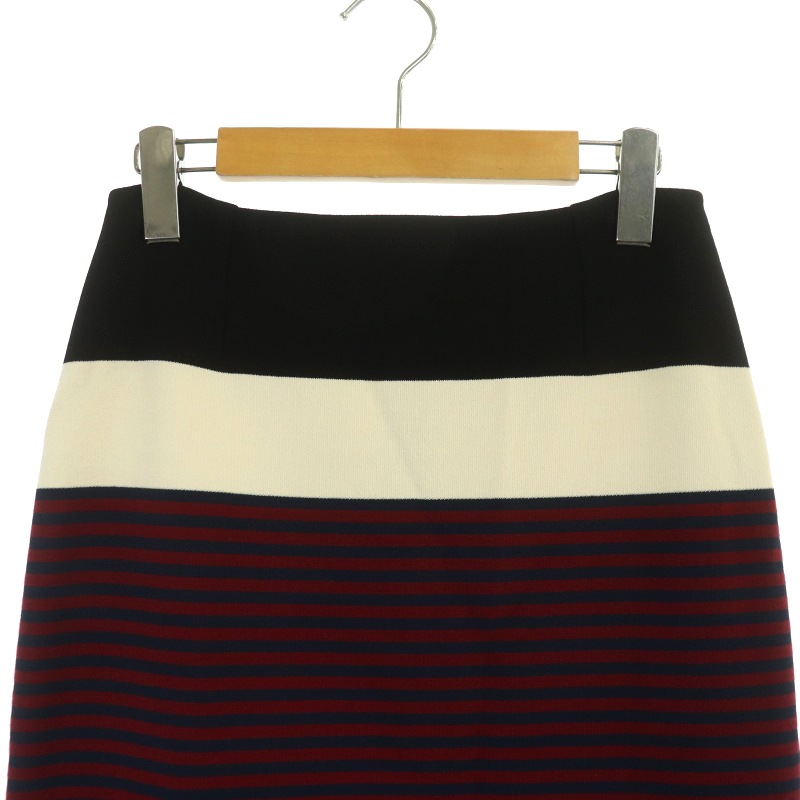 プラダ PRADA ボーダータイトスカート ミモレ丈 ロング ニット 38 黒  