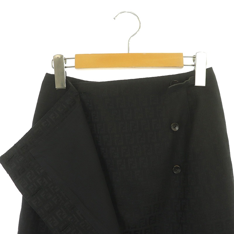 フェンディ FENDI ズッカ柄 ラップスカート 台形 ミニ 40 黒 ブラック  