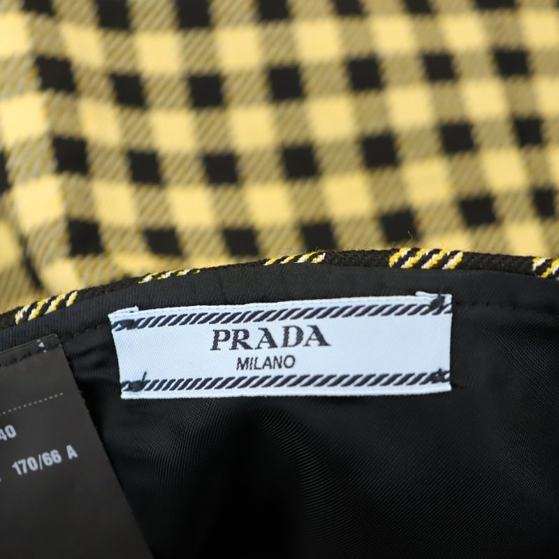 プラダ PRADA チェック スカート ミニ 台形 40 黄色 イエロー 黒