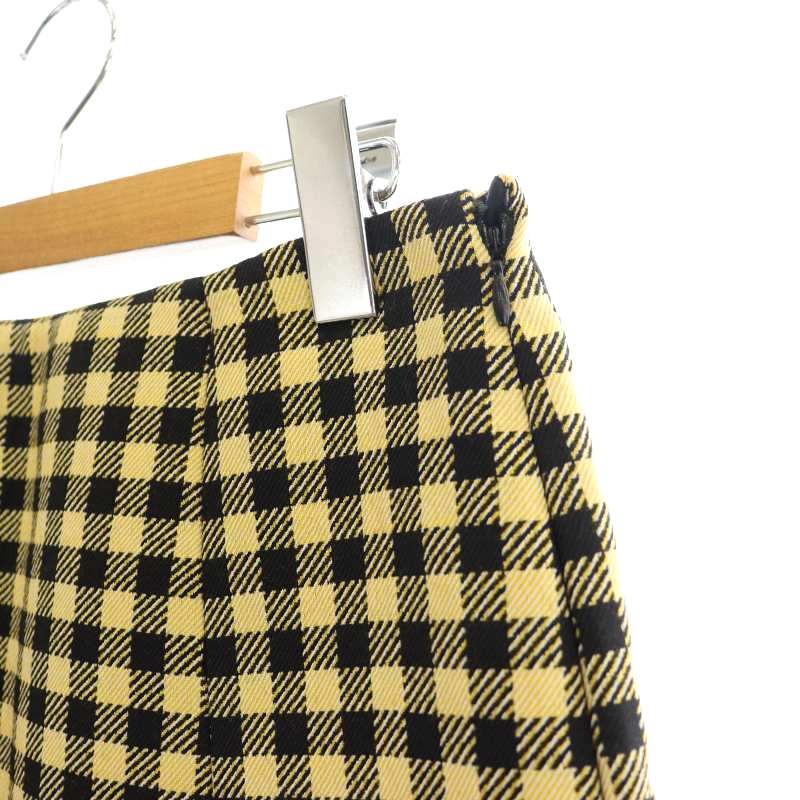 プラダ PRADA チェック スカート ミニ 台形 40 黄色 イエロー 黒