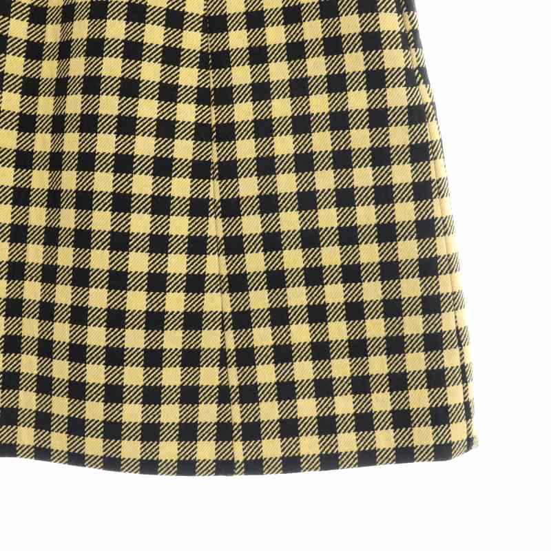 プラダ PRADA チェック スカート ミニ 台形 40 黄色 イエロー 黒