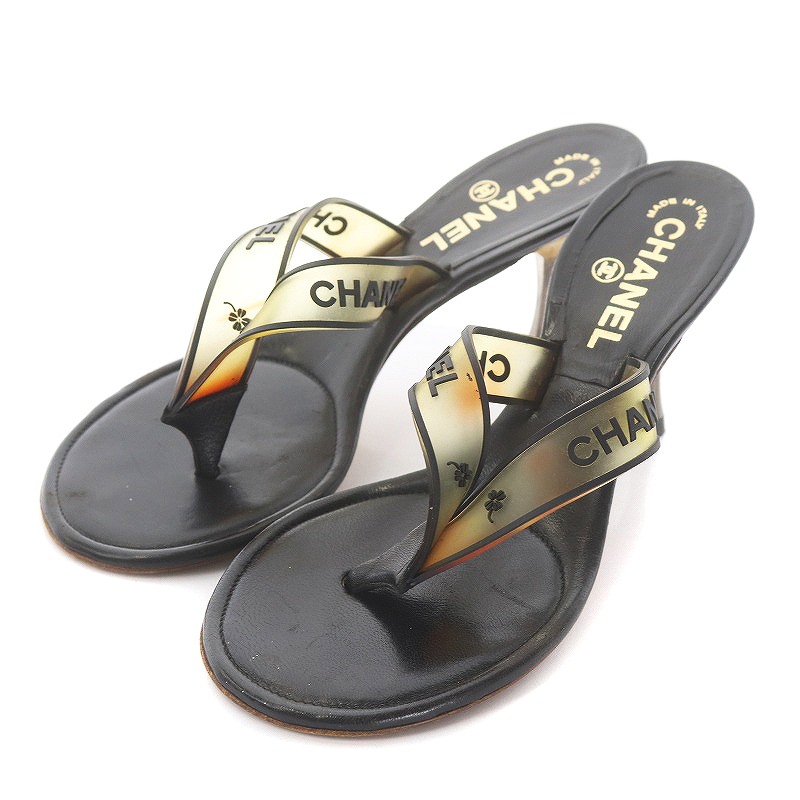 シャネル CHANEL トングサンダル ラバー クローバー ロゴ 37 24.0cm 黒  