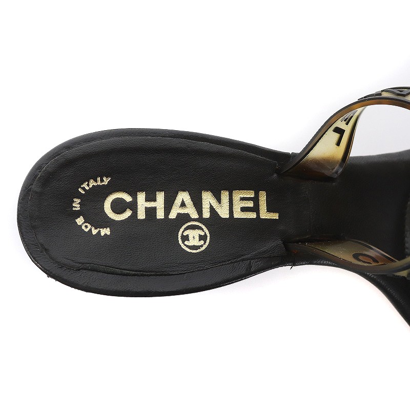 シャネル CHANEL トングサンダル ラバー クローバー ロゴ 37 24.0cm 黒 