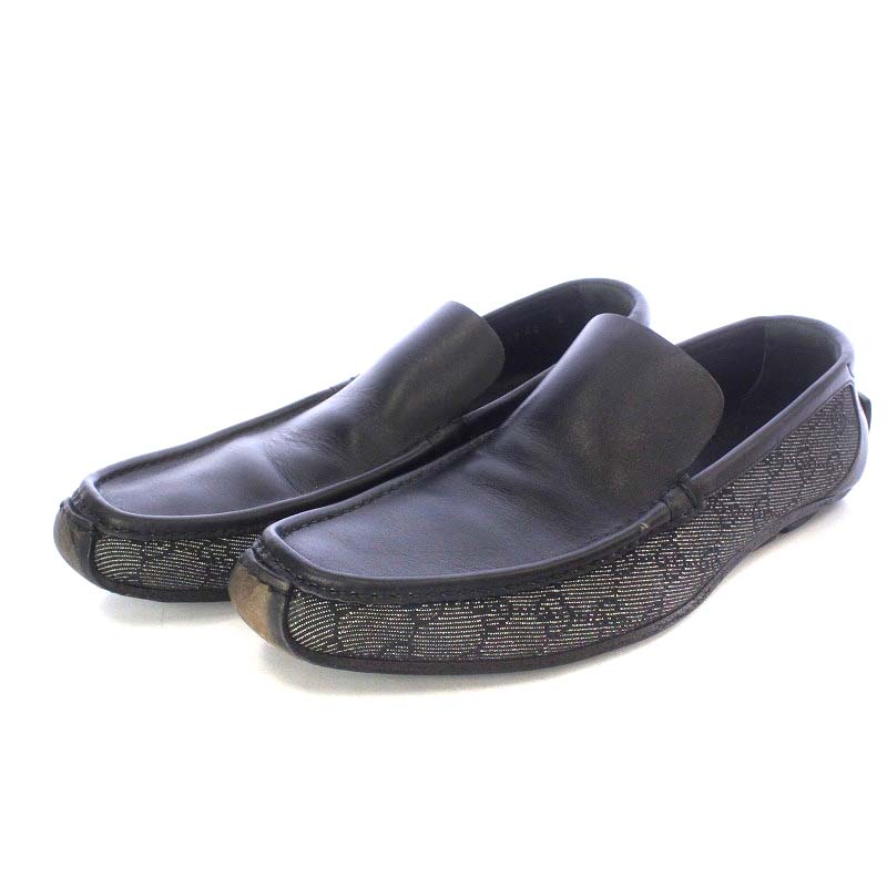 グッチ GUCCI スリッポン スニーカー GGキャンバス レザー 42 27cm 黒 