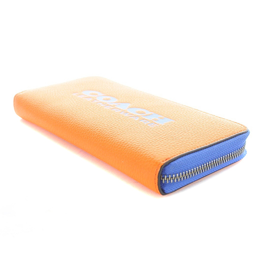 COACH コーチ長財布 6699オレンジ ロゴブルー アコーディオン ラウンド
