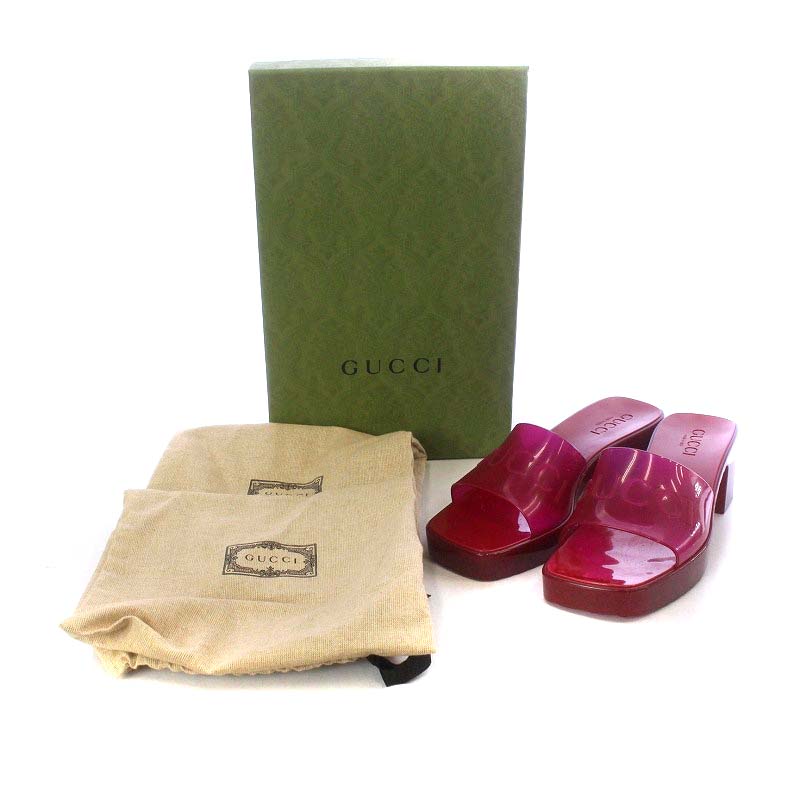 GUCCI ラバースライドサンダル スクエアトゥー チャンキーヒール