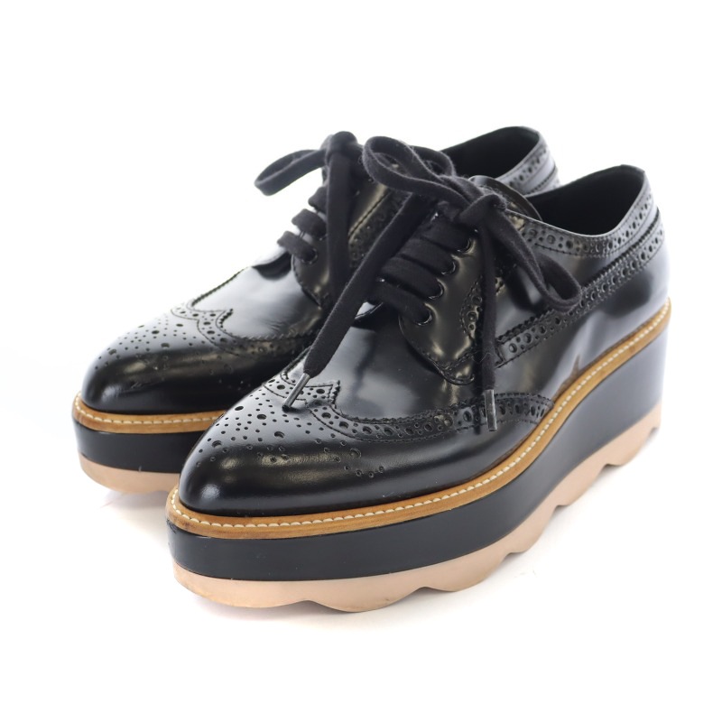 プラダ PRADA プラットフォームシューズ ローファー レザー ウィング 