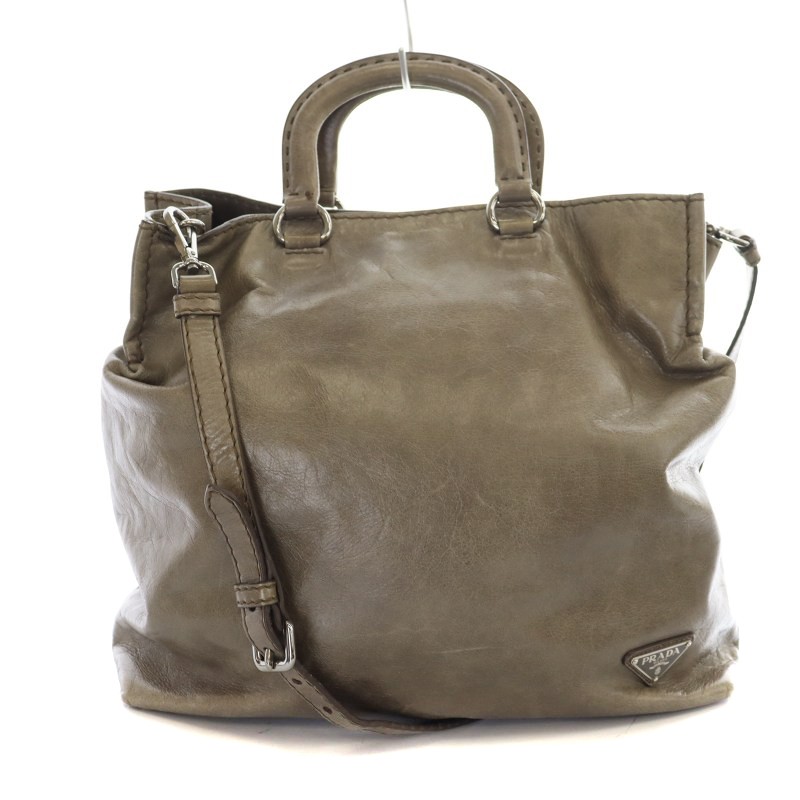 プラダ PRADA 2wayトートバッグ ショルダーバッグ レザー 三角プレート  