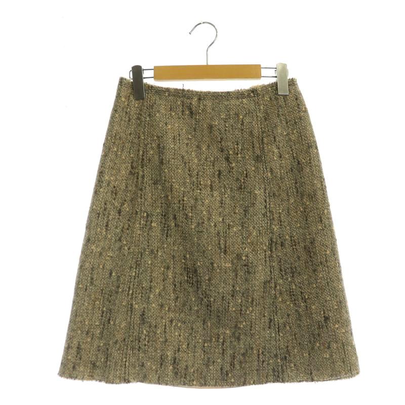 プラダ PRADA ツイードフレアスカート ミモレ ロング ウール混 40 