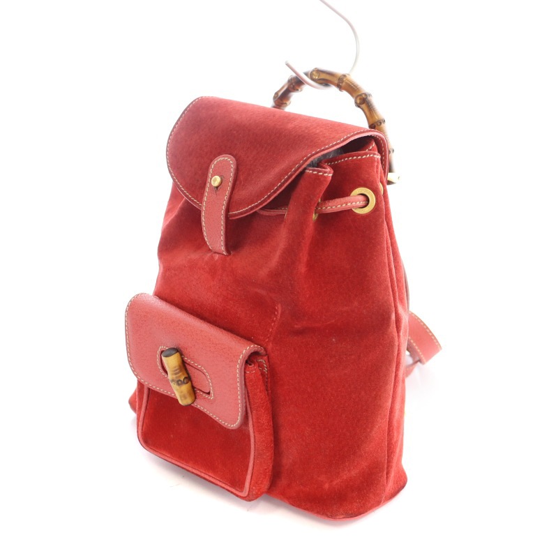 GUCCI バンブー リュックサック デイパック スエード レザー レッド