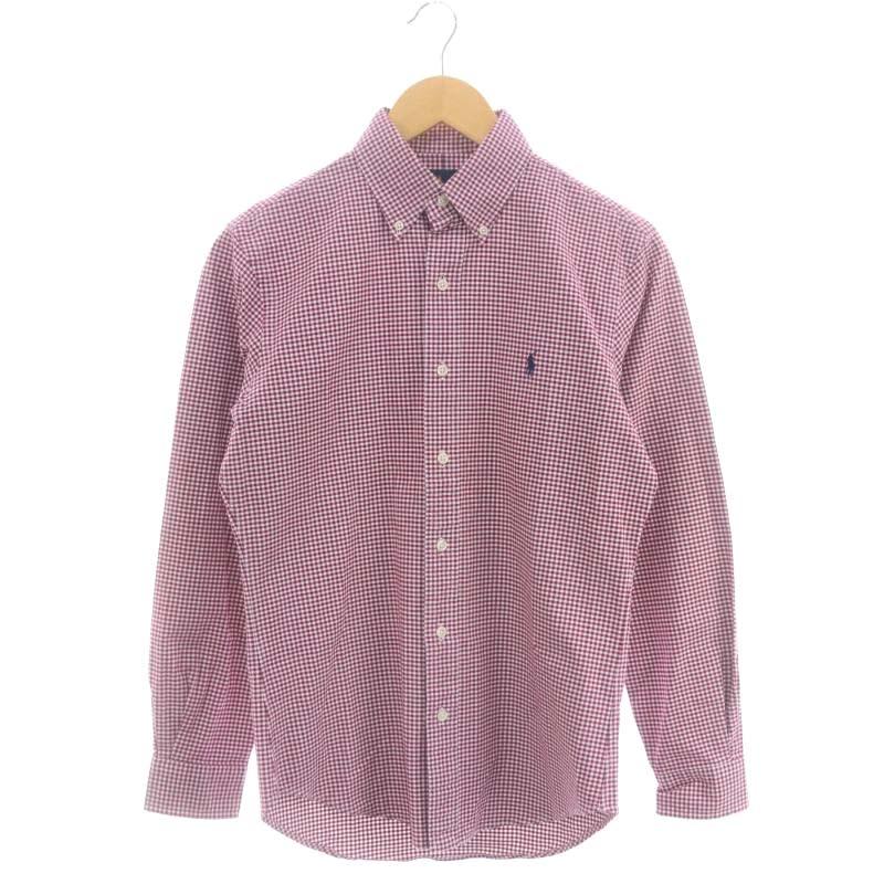 ラルフローレン BD長袖シャツ 紫白チェック ポニー刺繍 US古着 y87 ラルフローレン BD長袖シャツ 緑白 チェック柄 ポニー刺繍 春秋 i44①