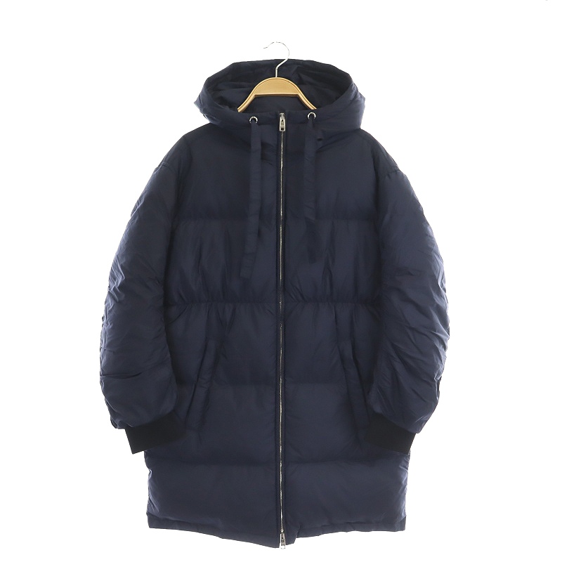 プラダ PRADA ナイロン ダウンコート ロング アウター フード 36 紺 