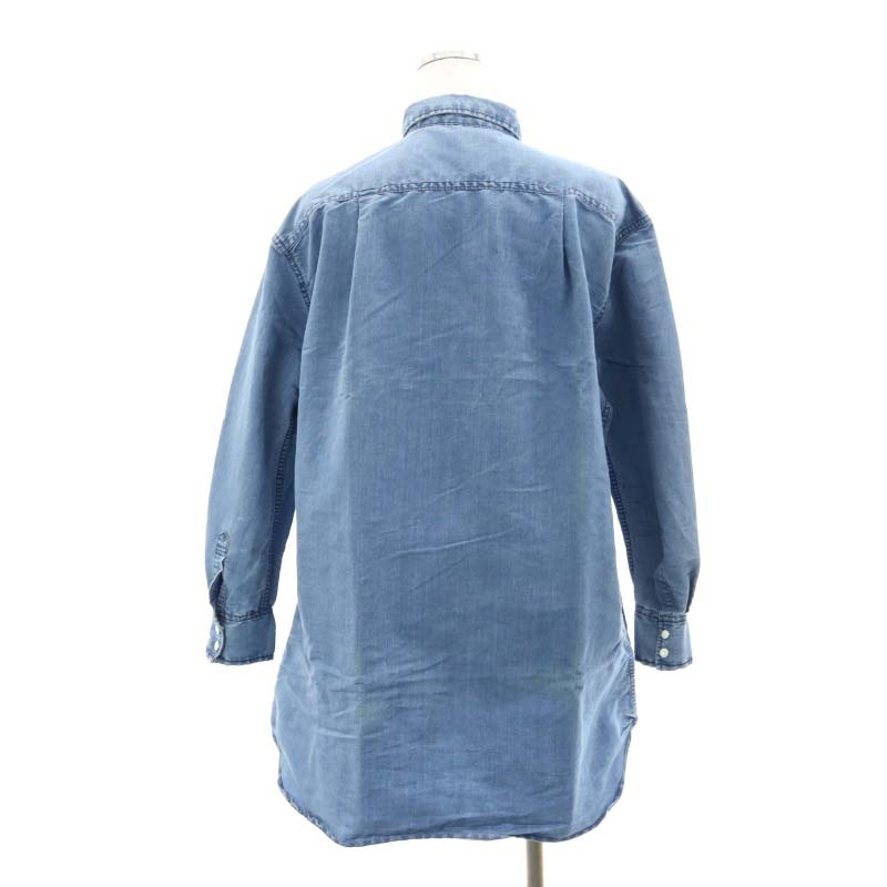 チノ CINOH デニム調 ダンガリーシャツ 長袖 チュニック丈 青 ブルー 