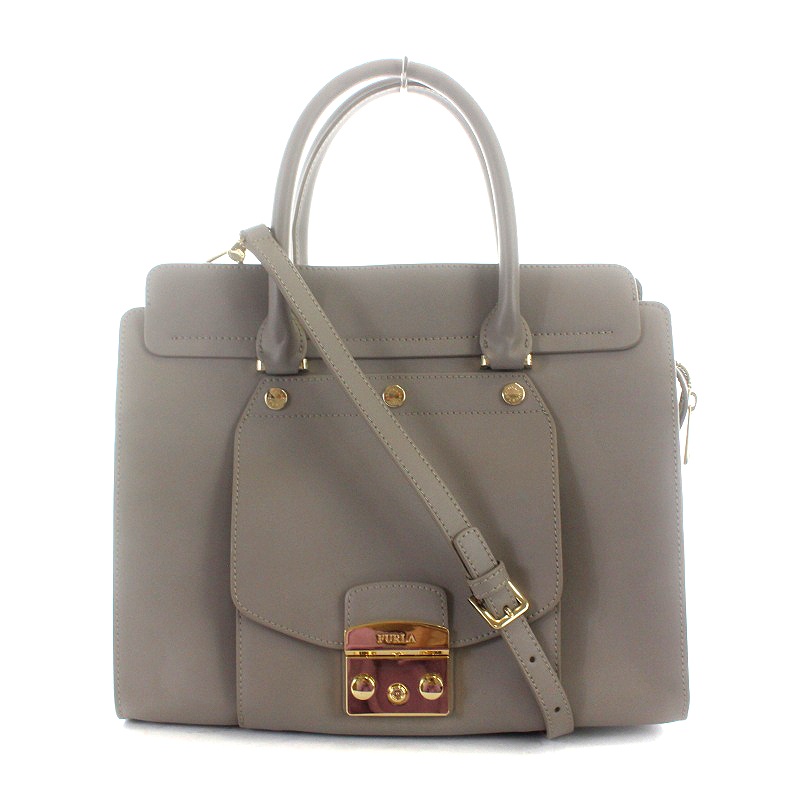 極美品　FURLA レア　ネイビー レザー トートバッグ　ビジネス フルラ FURLA トートバッグ ショルダーバッグ レザー グレージュ