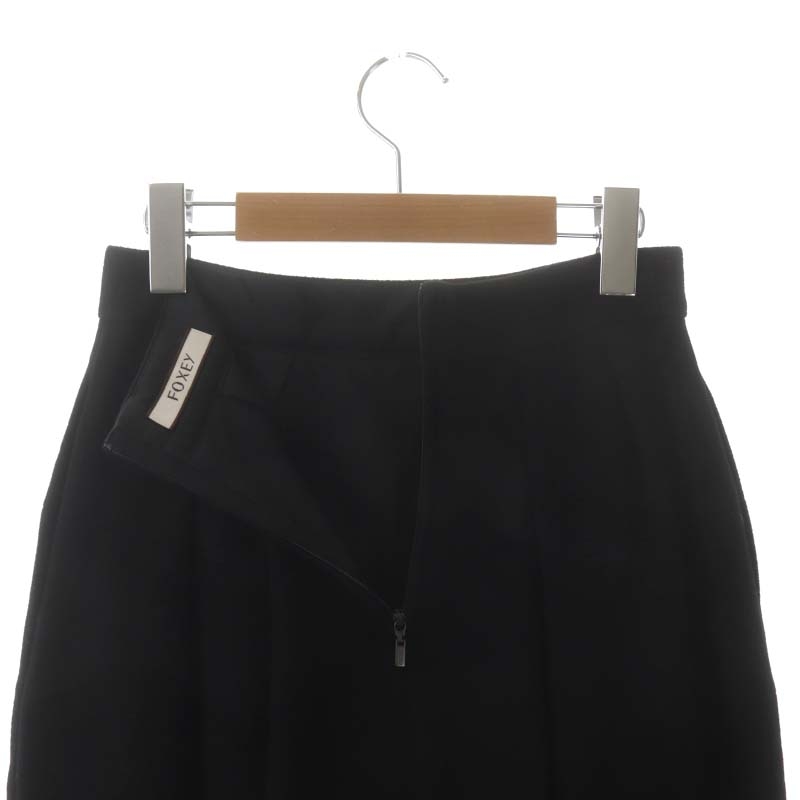 フォクシー FOXEY タックスカート 膝丈 フレア ウール カシミヤ混 38  