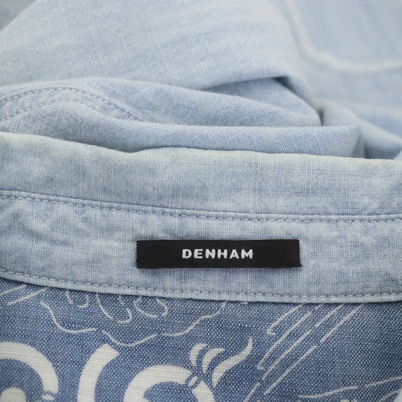 デンハム DENHAM パッチワークシャツ 長袖 コットン 青 ブルー /MF  