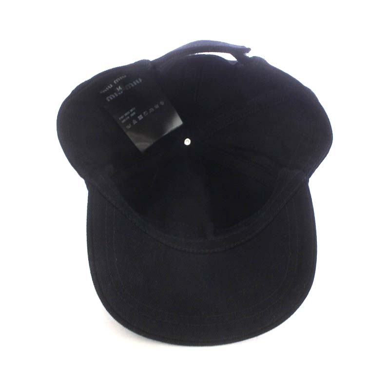 ミュウミュウ miumiu 帽子 ベースボールキャップ ロゴ刺繍 M 黒
