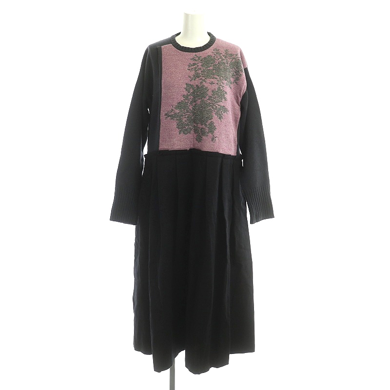 ガサ GASA 23AW 中庭の花々 花柄ニットコンビワンピース ロング 長袖 