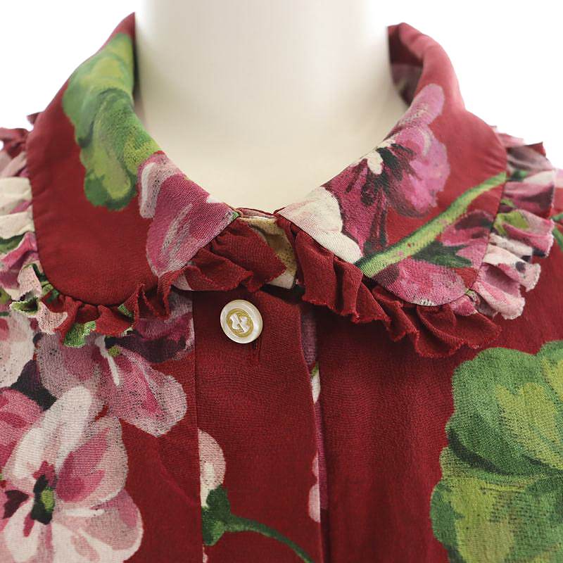 美品 GUCCI シルク フローラ 花柄 膝丈スカート リボンベルト 38 美品 GUCCI シルク フローラ 花柄 膝丈スカート リボンベルト 38