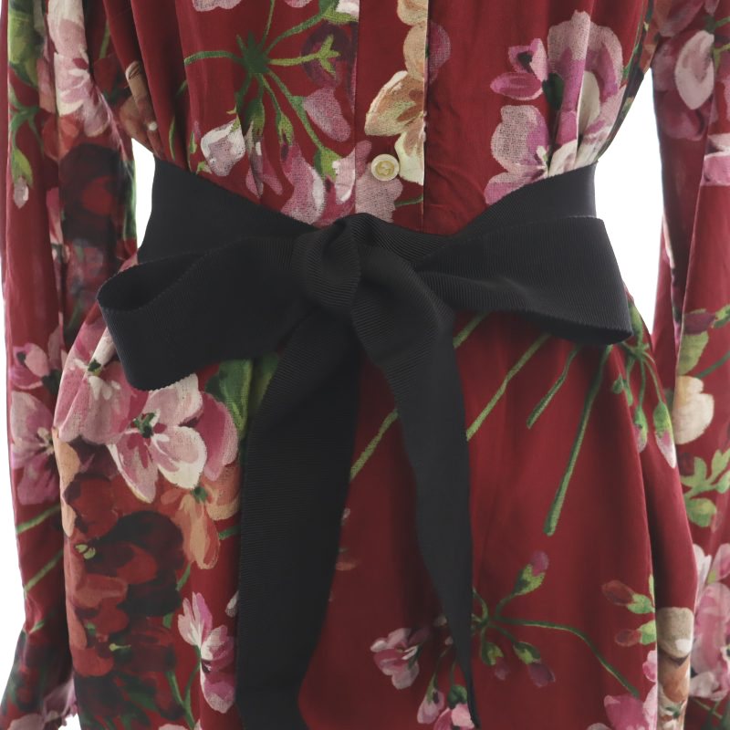 【極美品】グッチ ロングワンピース ボウタイ 長袖 花柄 シルク 38 M 極美品】グッチ ロングワンピース ボウタイ 長袖 花柄 シルク 38