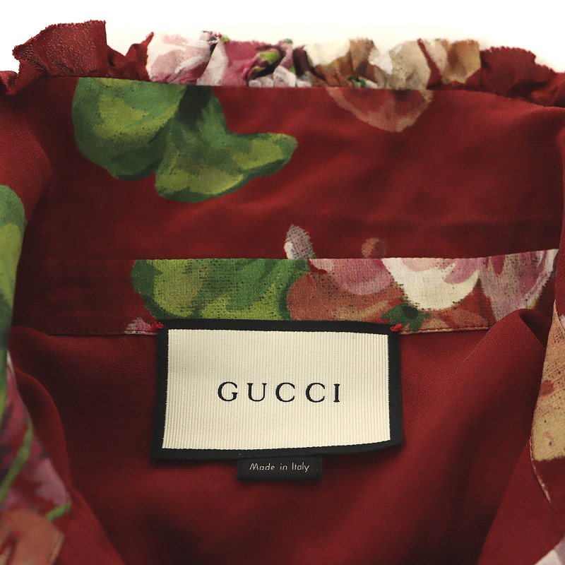 グッチ GUCCI 花柄 ワンピース 膝丈 長袖 シルク ボタニカル柄