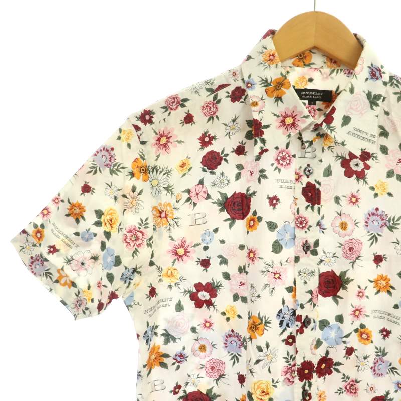 【最終価格】レア美品バーバリー ブラックレーベル 長袖シャツ 総柄 ロゴ花 BURBERRY BLACK LABEL バーバリーブラックレーベル BMW12-002-02