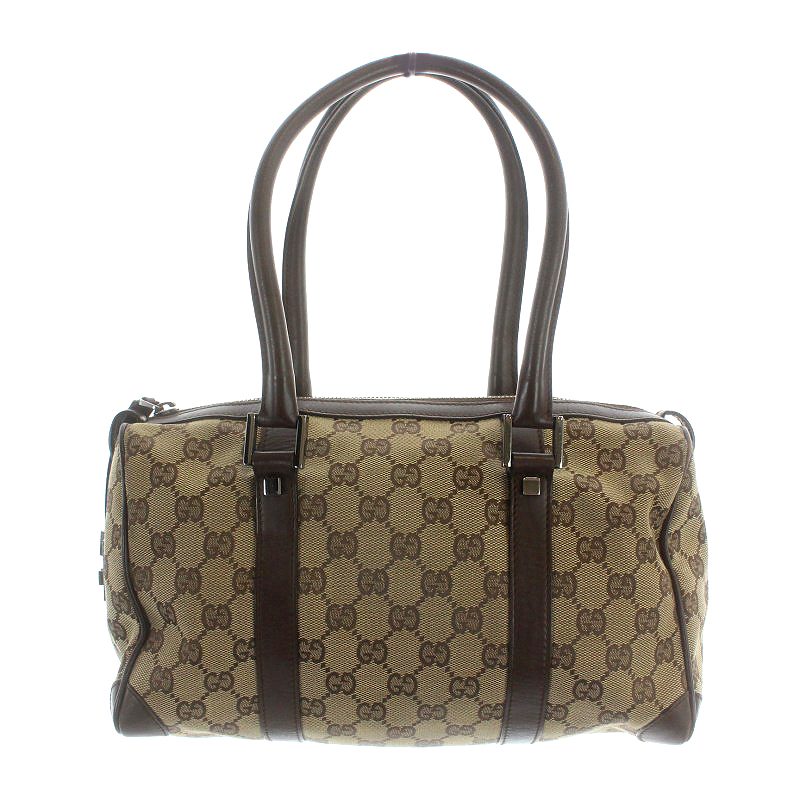 グッチ GUCCI ミニボストンバッグ GGキャンバス レザー 茶 ブラウン 