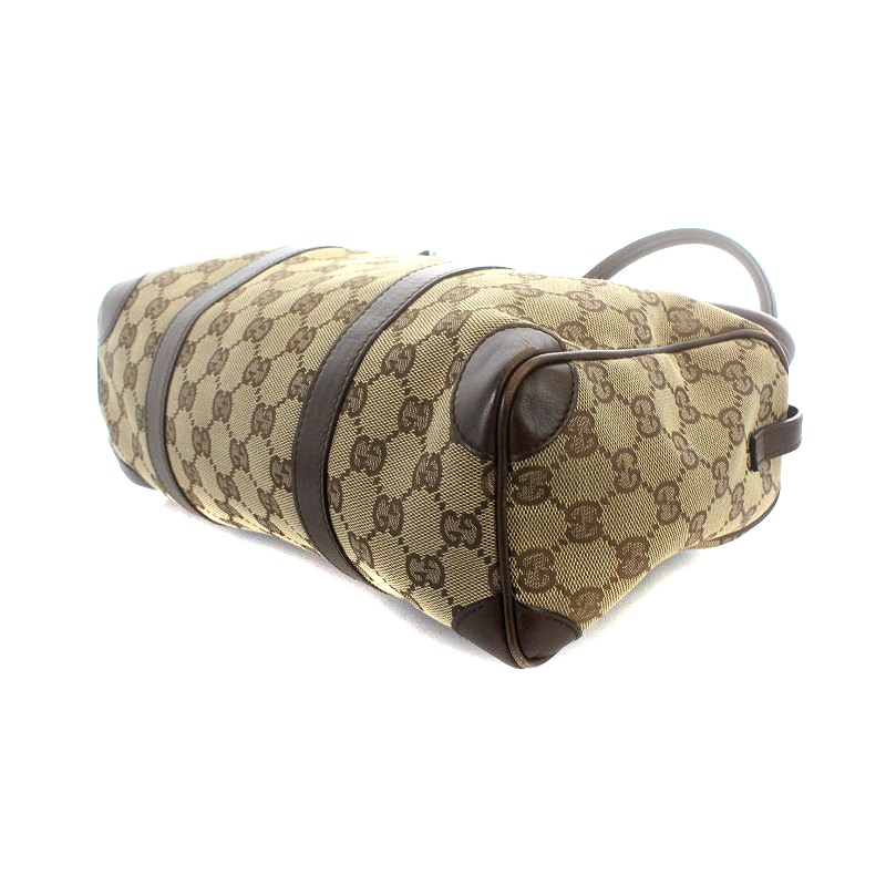 グッチ GUCCI ミニボストンバッグ GGキャンバス レザー 茶 ブラウン
