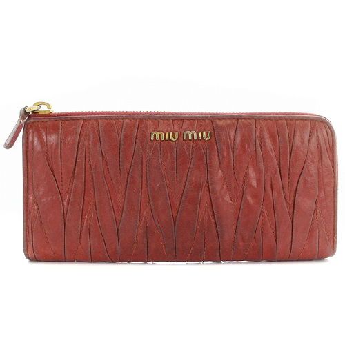 ミュウミュウ miumiu マトラッセ 長財布 レザー ロゴ 赤 レッド /SR4 