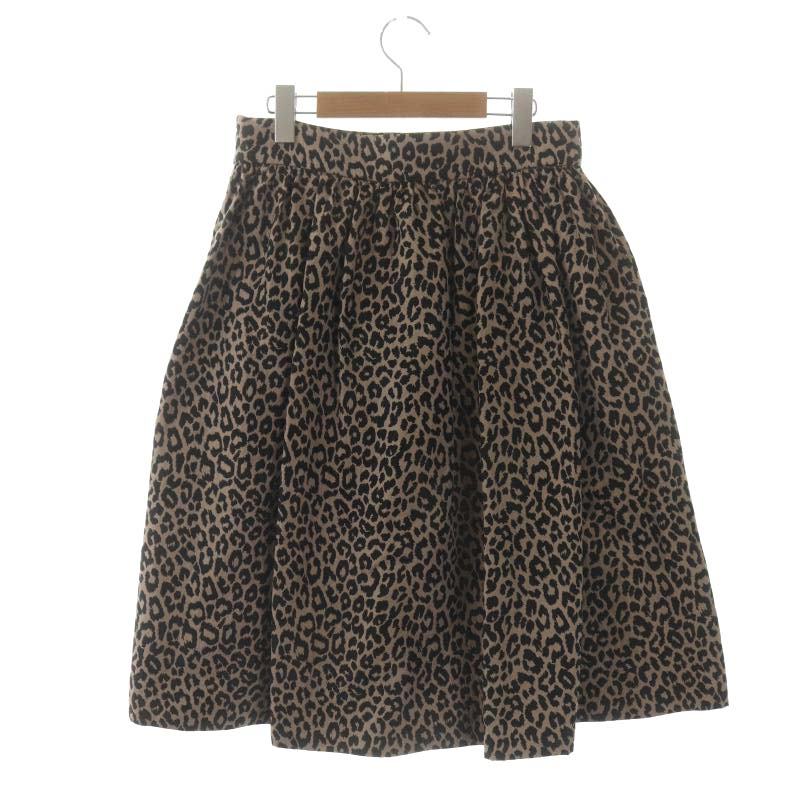 ポールカ PAULE KA レオパード ジャガードスカート ギャザー ミモレ丈  