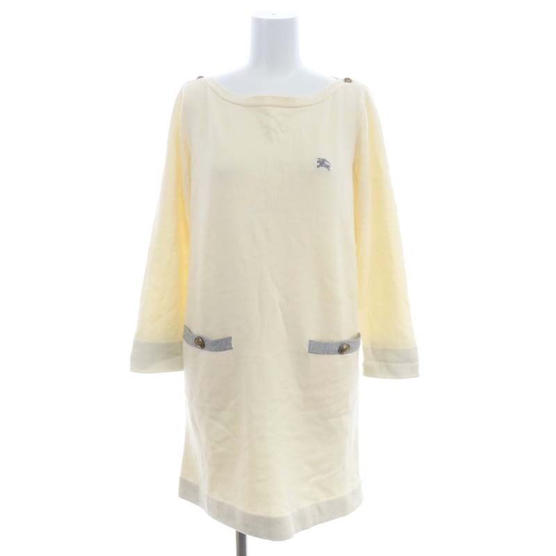 バーバリーブルーレーベル ケーブル編み ウール ニットワンピース フレア 白 M BLUE LABEL】ニットワンピース 白 バーバリーブルーレーベル