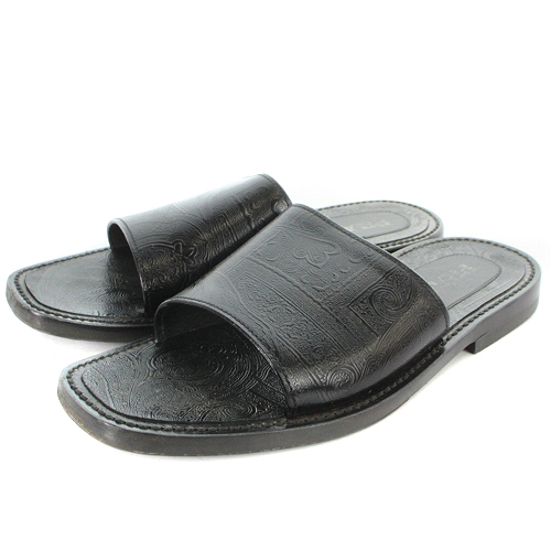 プラダ PRADA ペイズリー柄 フラット サンダル レザー 6 25cm 黒 