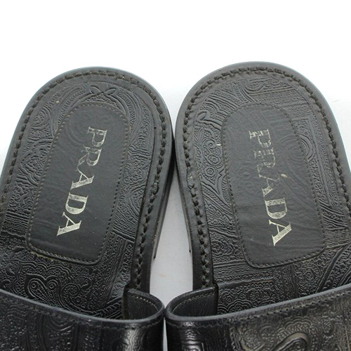 プラダ PRADA ペイズリー柄 フラット サンダル レザー 6 25cm 黒 