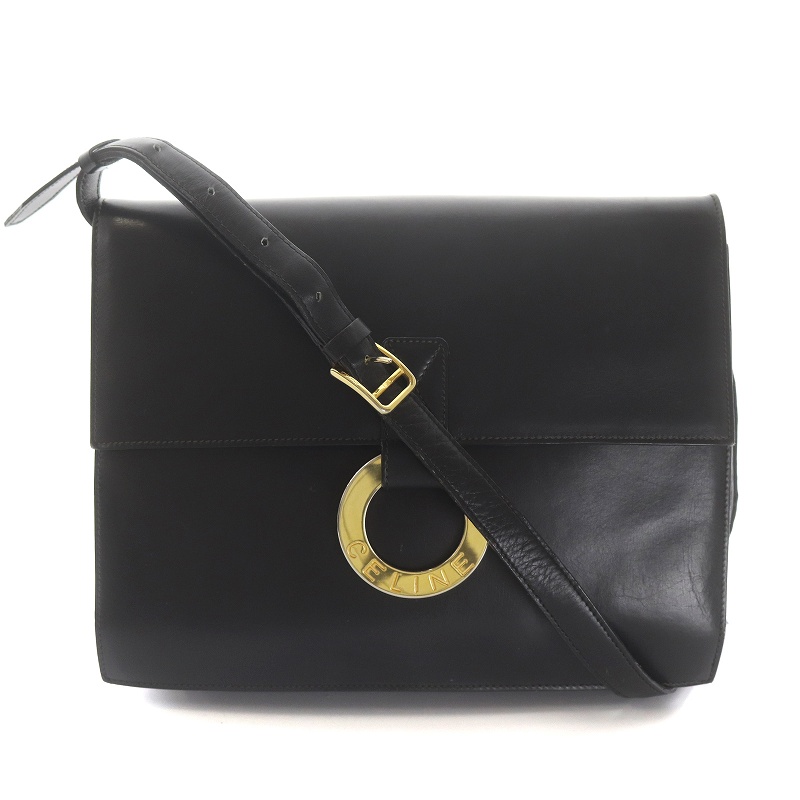 ✨極美品✨CELINE ハンドバッグ サークルハンドル レザー ブラック セリーヌ CELINE サークルロゴ ショルダーバッグ レザー 黒