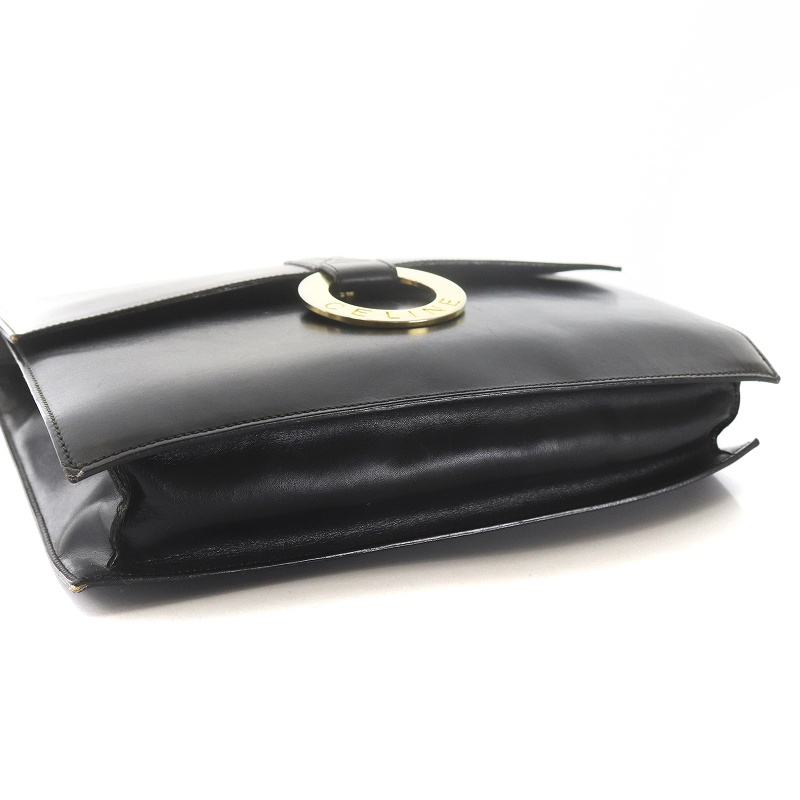 セリーヌ CELINE サークルロゴ ショルダーバッグ レザー 黒