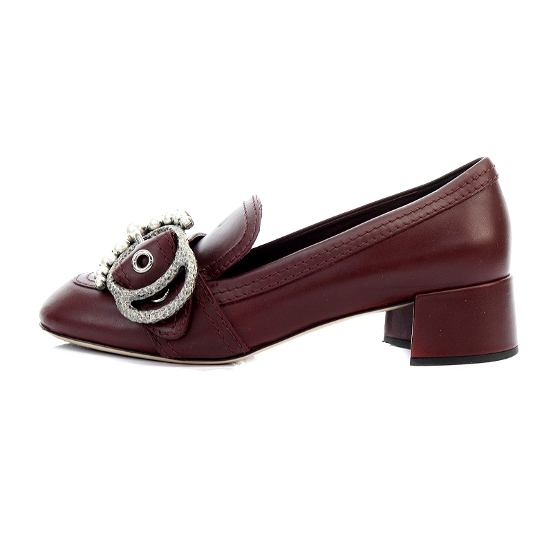 ミュウミュウ miumiu ローファー チャンキーヒール パール 37 24cm 