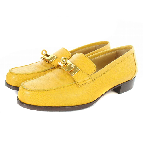 エルメス ケリー レザー ローファー エルメス HERMES ケリー金具 ローファー レザー 36.5 24-24.5cm 黄色