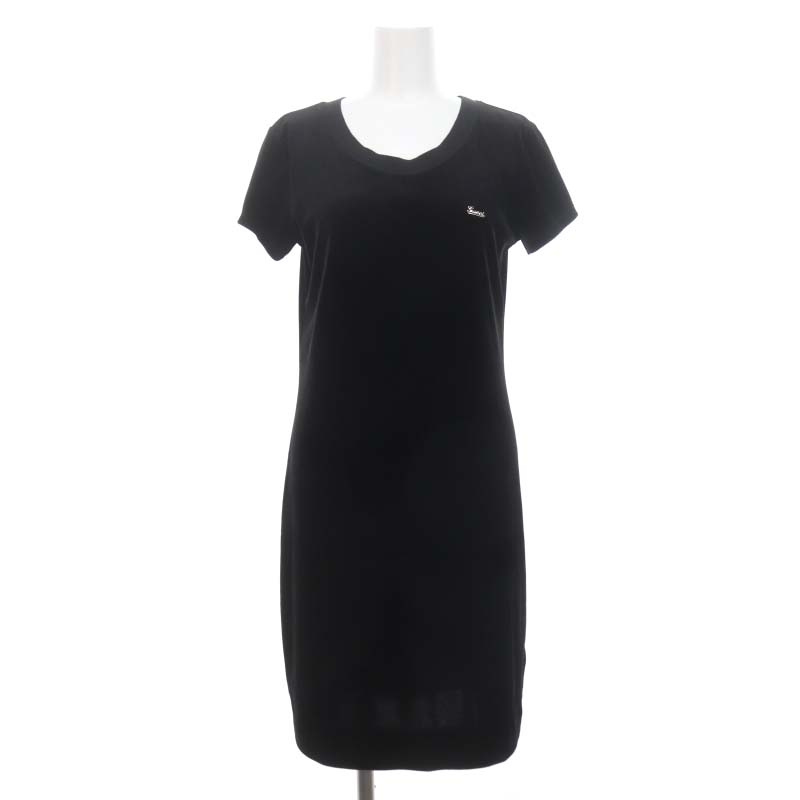 グッチ GUCCI ベロア ワンピース 膝丈 半袖 ロゴプレート S 黒 