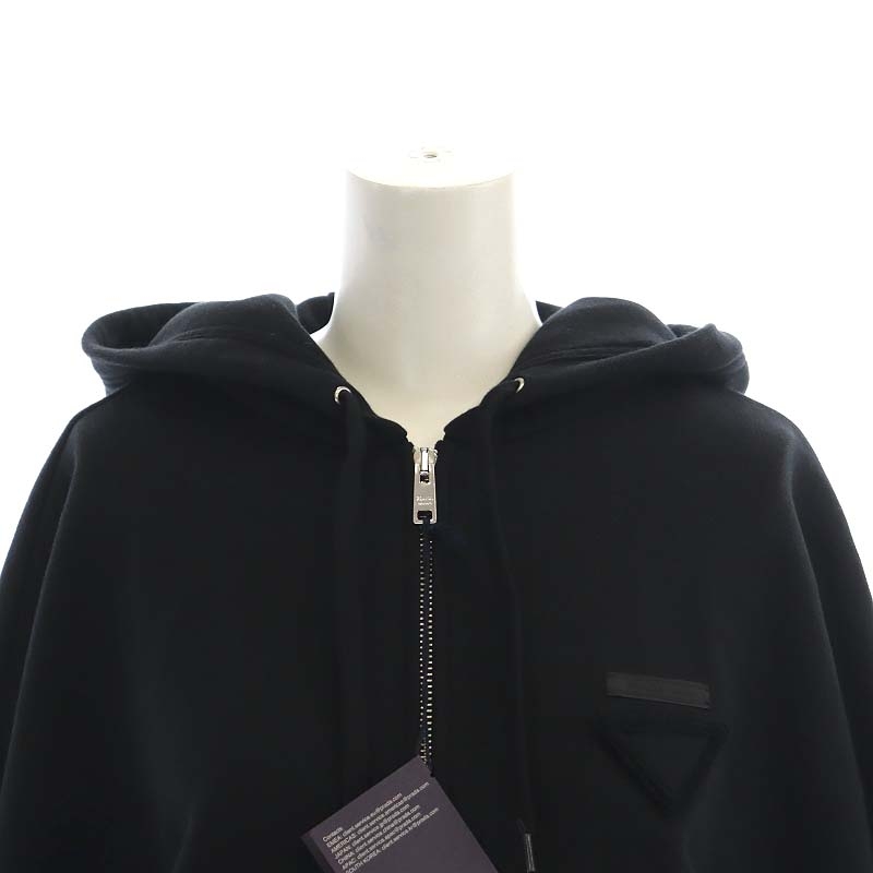 PRADA トライアングルパッチ Aライン クロップド丈パーカー ブラック XS PRADA トライアングルパッチ Aライン クロップド丈パーカー ブラック XS
