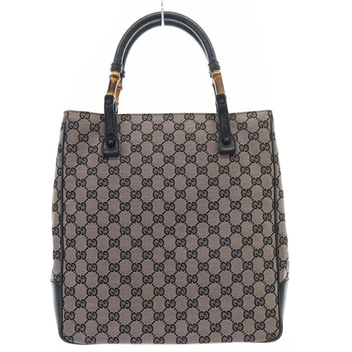 グッチ GUCCI バンブー GGキャンバス トートバッグ ハンドバッグ 茶色 
